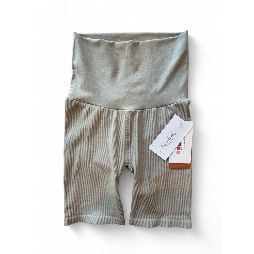 NWT Ingrid & Isabel Maternity Women's S Seamless Bike Shorts Taupe Ribbed NEW